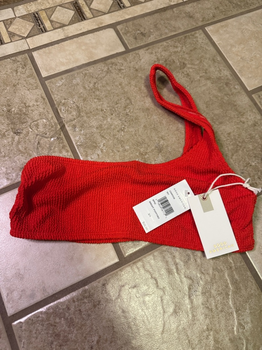 Good American Bright Red One-Shoulder Swim Top
